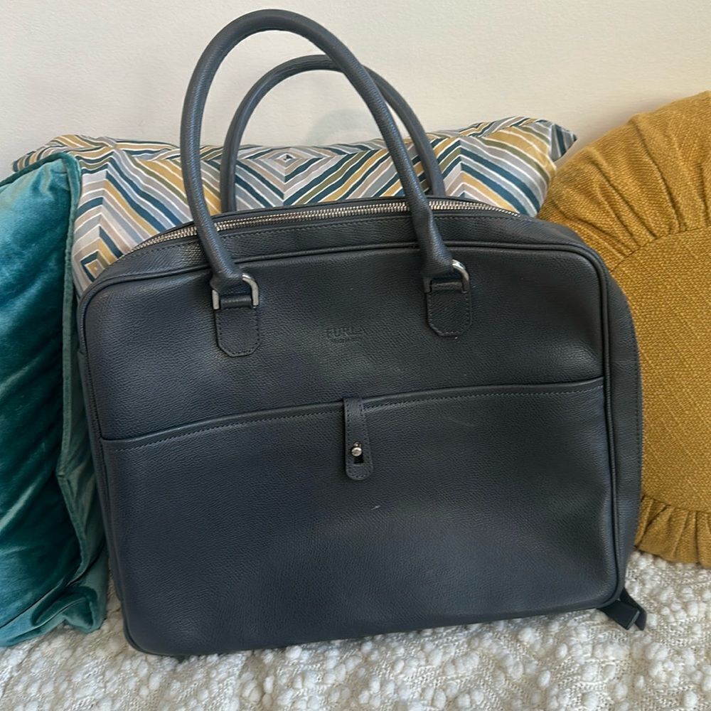 Furla Leather Business Bag Briefcase Blue (unisex)